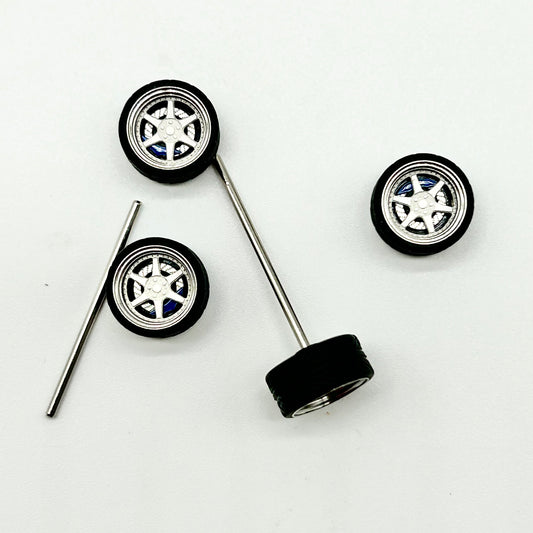 10mm “TE37” 6 Spokes Silver & Blue Bearing Wheels (spinners)