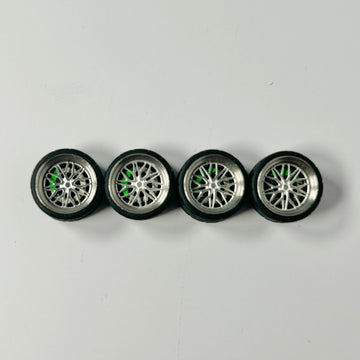 NEW- 10mm Silver “Mach Lip” Style With Green Caliper Bearing Wheels (Spinner)