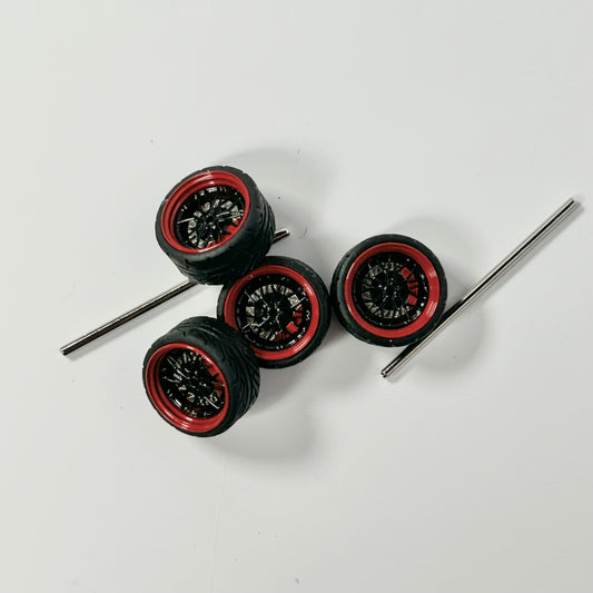 NEW- 10mm Black/Red Mesh “Red Venom” Alloy Bearing Wheels. (Spinners)