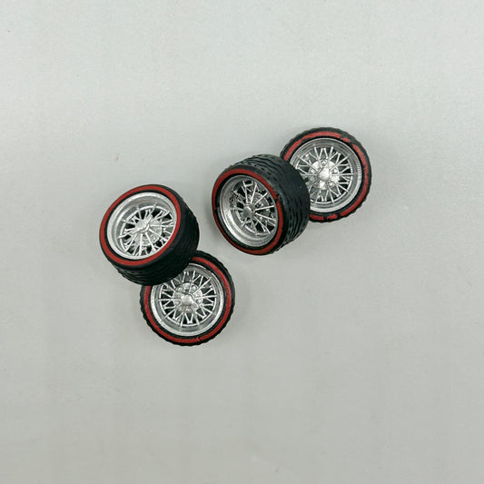 10mm Chrome Reverse 30’s Wire Wheels With “Redline” Rubber Tires