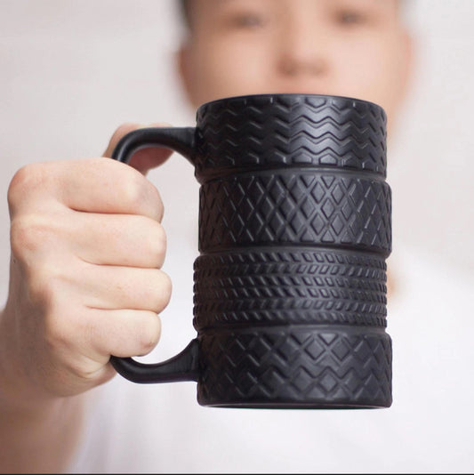 Black Tire Ceramic Mug |Gift for him | Campfire Mug.