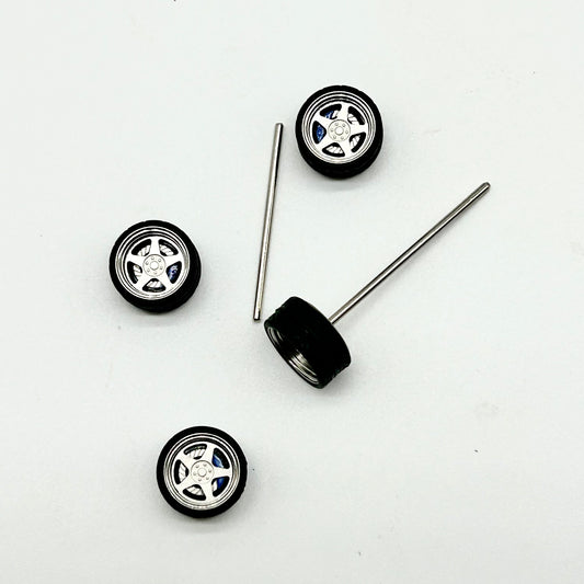 10mm Silver 5 Spokes with Blue Caliper Alloy Bearing Wheels (Spinners)