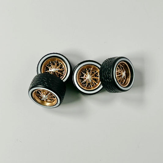 12mm Golden Reverse 30s Wire Wheels with White Wall Rubber Tires