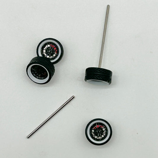 10mm Black “BBS” Style Bearing Wheels With White Lips. (Spinners)