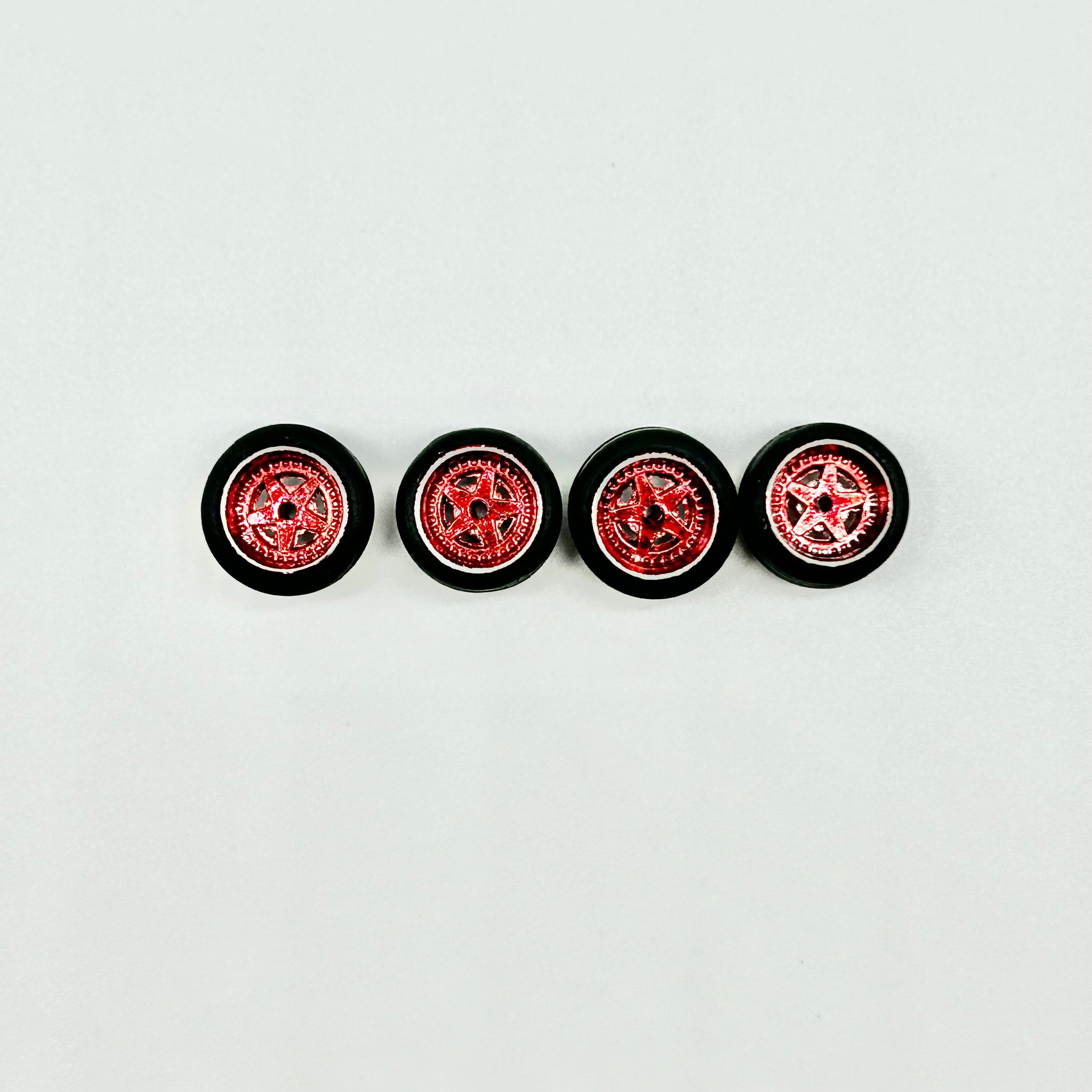 #309 NEW Limited Edition: 12mm Red with Chrome Lip “Porsche” Style Metallic Wheels