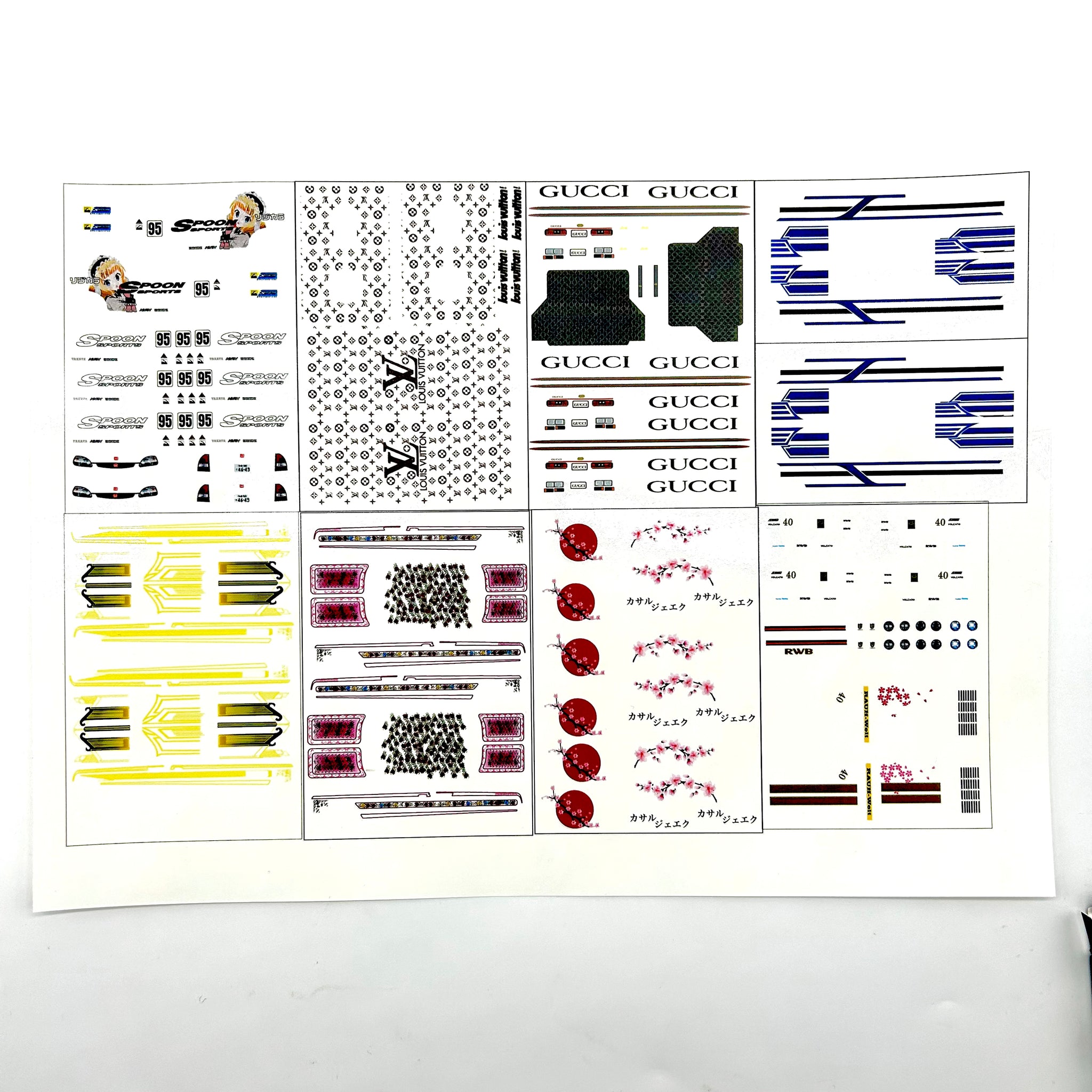 8 Pack - White Toner Themed Waterslide Decals for 1:64 Scale