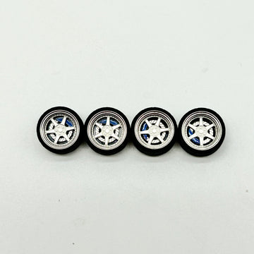 10mm “TE37” 6 Spokes Silver & Blue Bearing Wheels (spinners)