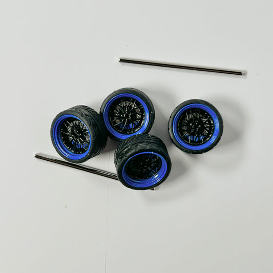 NEW- 10mm Black/Blue BBS “Dark Knight” Alloy Bearing Wheels (Spinners)