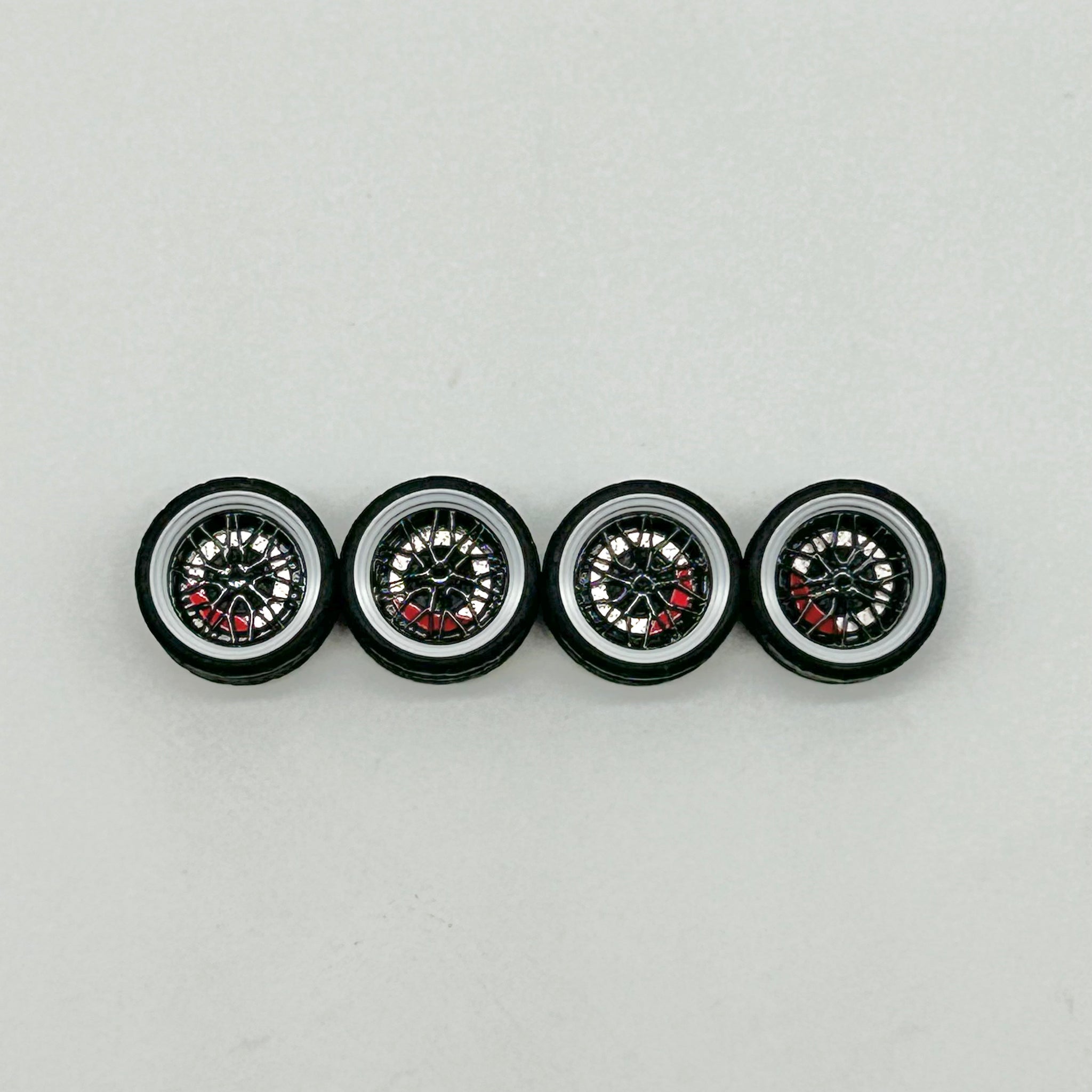 10mm Black “BBS” Style Bearing Wheels With White Lips. (Spinners)