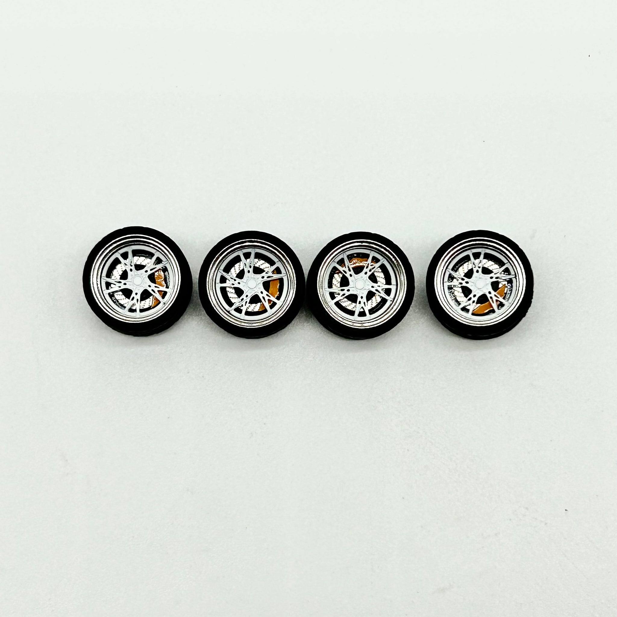 10mm White “Shuriken” Bearing Wheels with Yellow Caliper (Spinners)