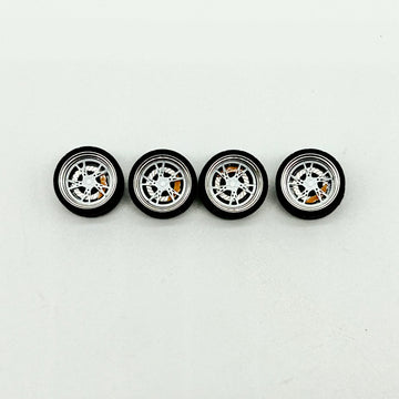 10mm White “Shuriken” Bearing Wheels with Yellow Caliper (Spinners)