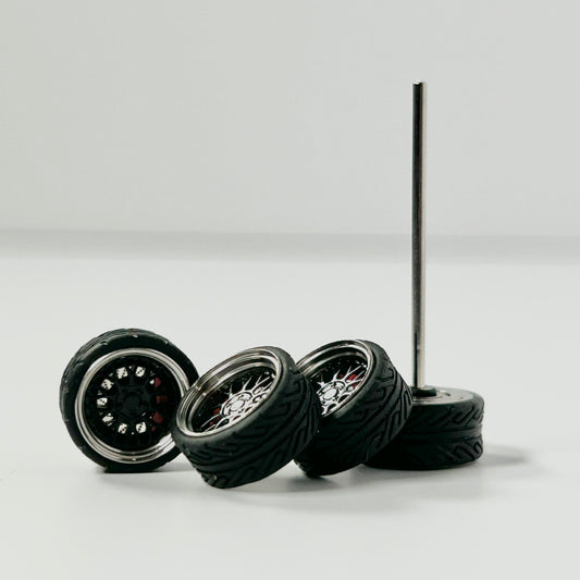 Best Seller- 10mm Black BBS w/ Chrome Lips Alloy Bearing Wheels (Spinner)